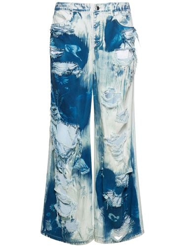 Printed Distressed Wide Leg Jeans - MITHRIDATE - Modalova