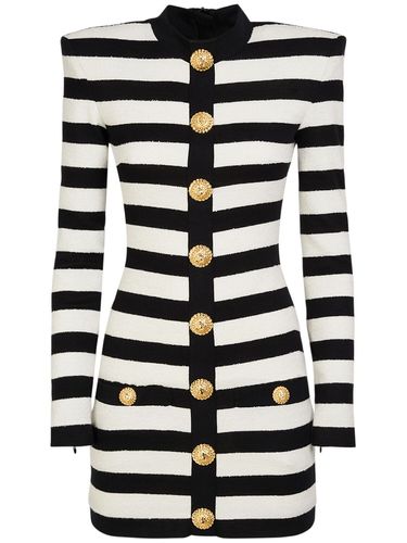 Striped Cotton Blend Jersey Mini Dress - BALMAIN - Modalova