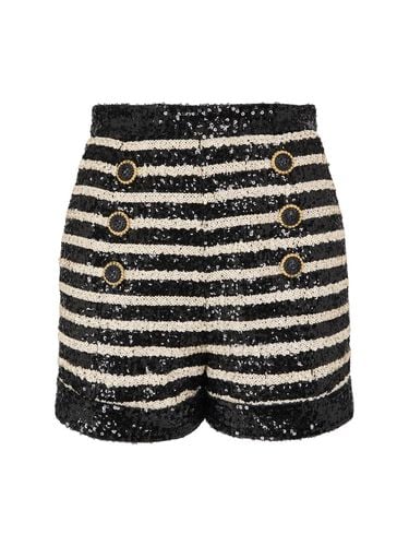 Striped Sequined High Rise Mini Shorts - BALMAIN - Modalova