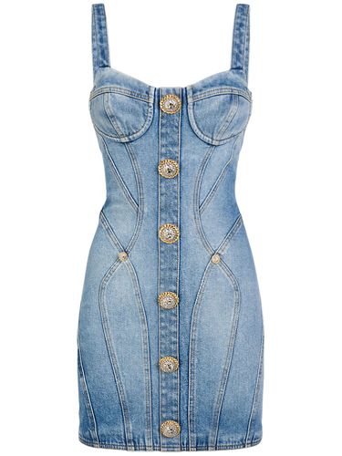 Stretch Cotton Denim Mini Dress - BALMAIN - Modalova