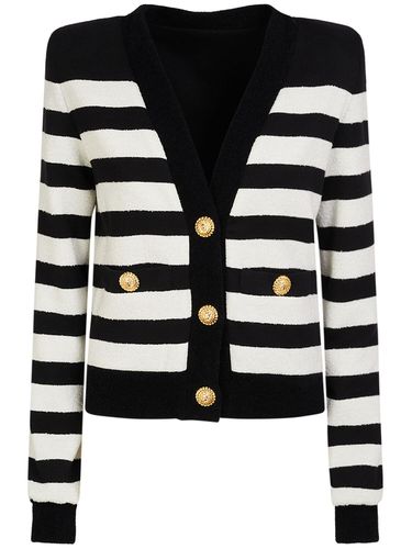 Striped Cotton Blend Jersey Cardigan - BALMAIN - Modalova