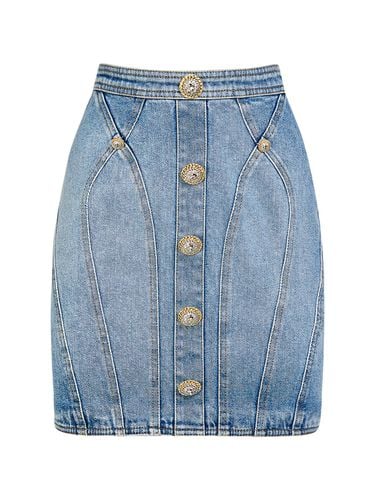 Stretch Cotton Denim Mini Skirt - BALMAIN - Modalova