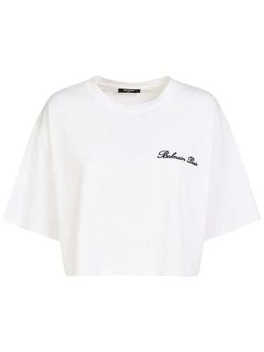 Signature Logo Cotton Crop T-shirt - BALMAIN - Modalova