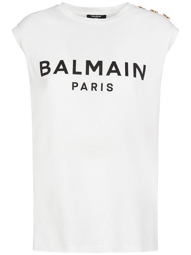 Logo Print Cotton T-shirt W/buttons - BALMAIN - Modalova