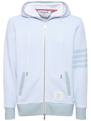 Cotton & Silk Zip-up Hoodie - THOM BROWNE - Modalova