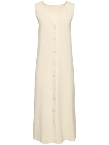 Cotton Blend Rib Knit V Neck Midi Dress - JIL SANDER - Modalova