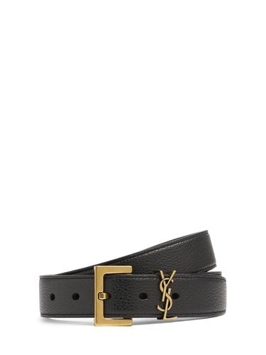 Cm Monogram Grained Leather Belt - SAINT LAURENT - Modalova