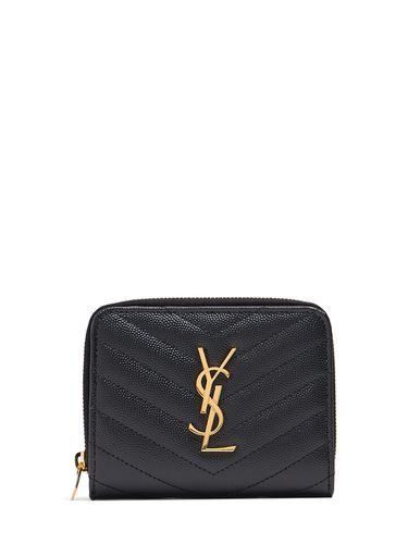 Logo Leather Zip Wallet - SAINT LAURENT - Modalova