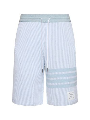 Cotton & Silk Sweat Shorts W/bars - THOM BROWNE - Modalova