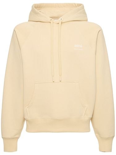 Logo Print Boxy Cotton Blend Hoodie - AMI PARIS - Modalova