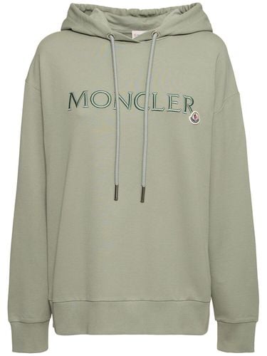 Embroidered Logo Cotton Jersey Hoodie - MONCLER - Modalova