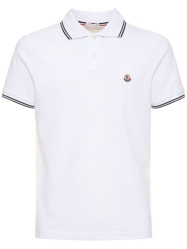 Logo Patch Cotton Polo Shirt - MONCLER - Modalova