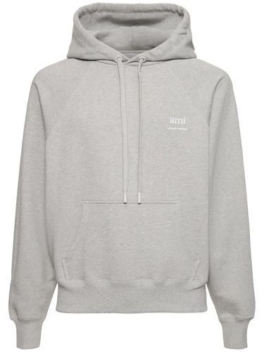 Logo Print Boxy Cotton Blend Hoodie - AMI PARIS - Modalova