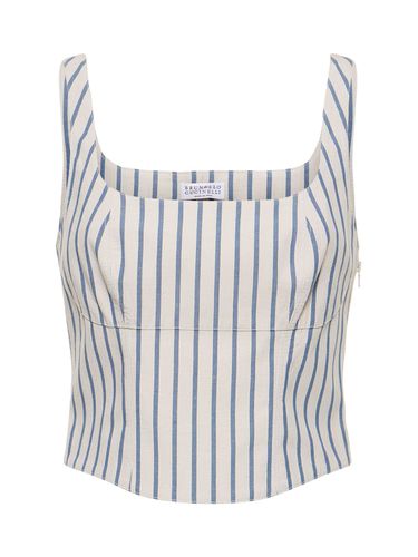 Striped Cotton Poplin Tank Top - BRUNELLO CUCINELLI - Modalova