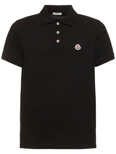 Logo Patch Cotton Polo Shirt - MONCLER - Modalova