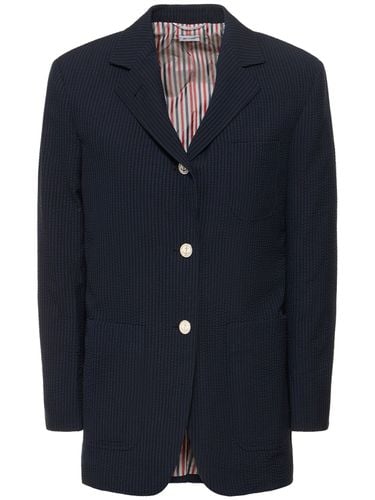 Wool Seersucker Jacket W/ Pockets - THOM BROWNE - Modalova