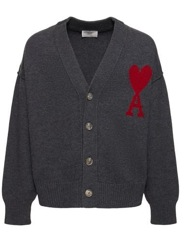 Logo Wool Knit Cardigan - AMI PARIS - Modalova