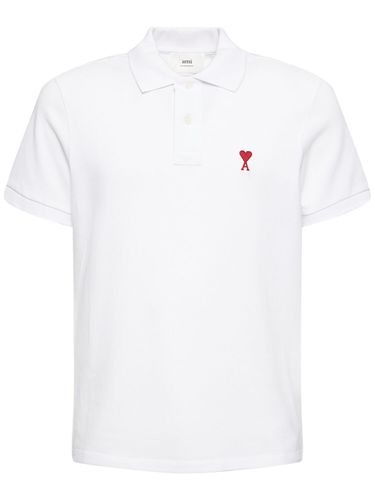 Logo Organic Cotton Piqué Polo - AMI PARIS - Modalova