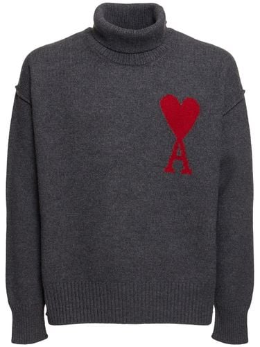 Logo Wool Turtleneck Sweater - AMI PARIS - Modalova