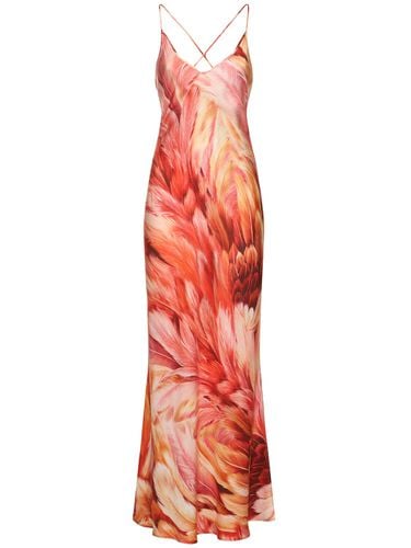 Printed Silk Twill Long Dress - ROBERTO CAVALLI - Modalova