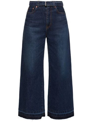 Belted Mid Rise Denim Wide Jeans - SACAI - Modalova