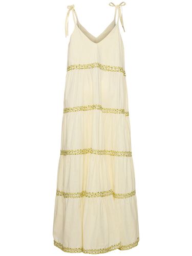 Embroidered Cotton Flared Long Dress - FLORA SARDALOS - Modalova