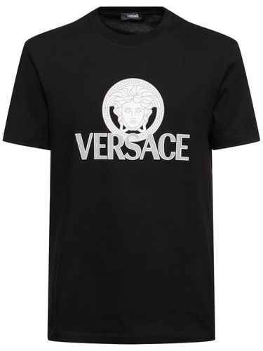 Versace Logo Cotton Jersey T-shirt - VERSACE - Modalova