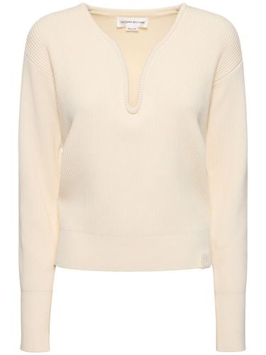 V Neck Cotton & Silk Knit Sweater - VICTORIA BECKHAM - Modalova