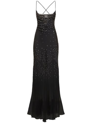 Strass Satin Flared Long Dress - RABANNE - Modalova