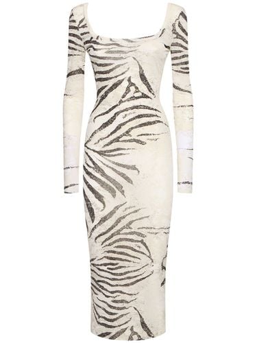 Zebra Printed Viscose Devoré Long Dress - ROBERTO CAVALLI - Modalova