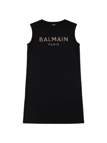 Vestido De Jersey De Algodón Con Logo Decorado - BALMAIN - Modalova