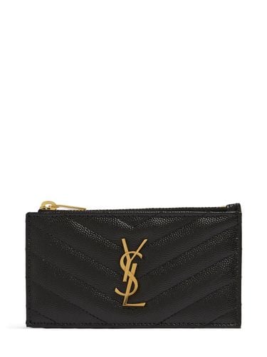 Monogram Grained Leather Zip Card Case - SAINT LAURENT - Modalova