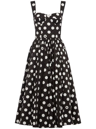 Polka Dots Logo Cotton Poplin Midi Dress - DOLCE & GABBANA - Modalova