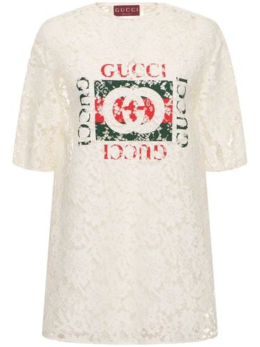 Floral Cotton Blend Lace Top W/ Print - GUCCI - Modalova