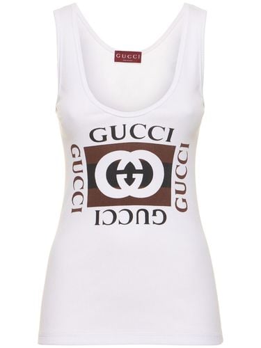 Rib Cotton Tank Top W/ Gucci Print - GUCCI - Modalova