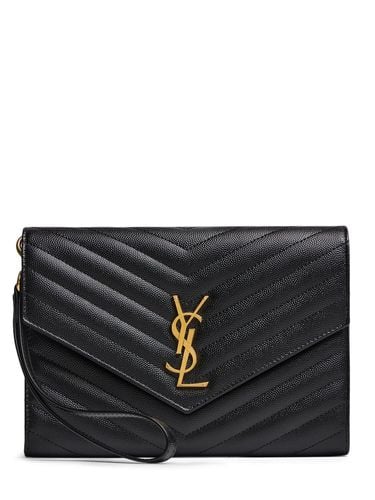 Monogram Embossed Leather Clutch - SAINT LAURENT - Modalova