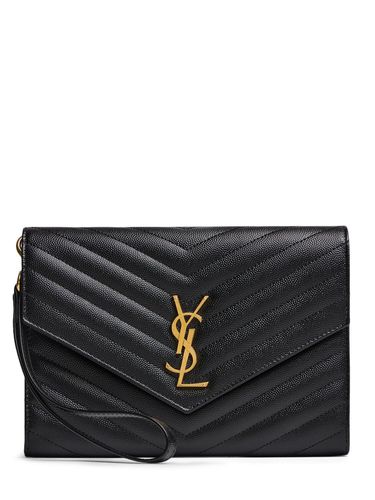 Pochette In Pelle Goffrata Con Monogramma - SAINT LAURENT - Modalova