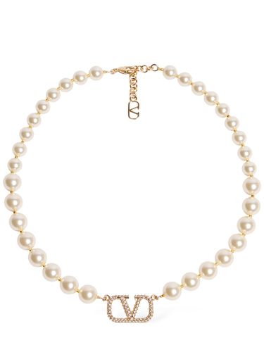 V Logo Signature Faux Pearl Necklace - VALENTINO GARAVANI - Modalova