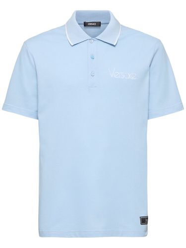 Logo Cotton Piquet Polo - VERSACE - Modalova