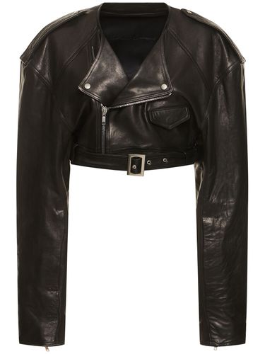 Cropped Leather Biker Jacket - RICK OWENS - Modalova