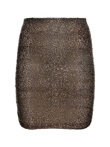 Livia Draped Sequined Mesh Mini Skirt - THE ANDAMANE - Modalova