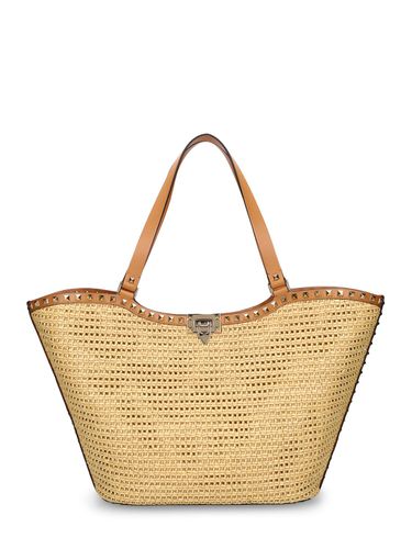 Rockstud Raffia Effect Tote Bag - VALENTINO GARAVANI - Modalova