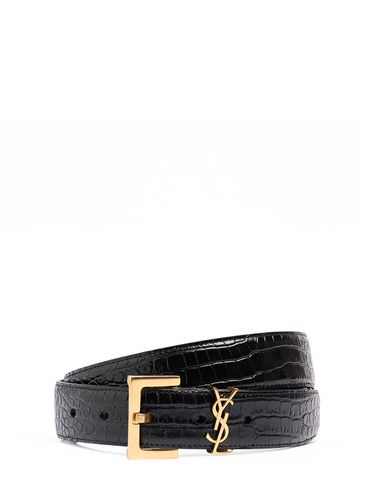 Ysl Croc Embossed Leather Belt - SAINT LAURENT - Modalova