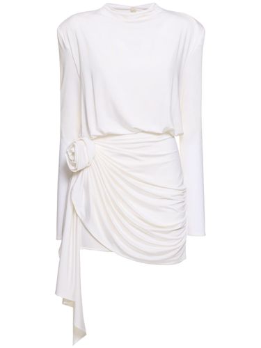 Jersey Draped Mini Dress W/ Flower - MAGDA BUTRYM - Modalova