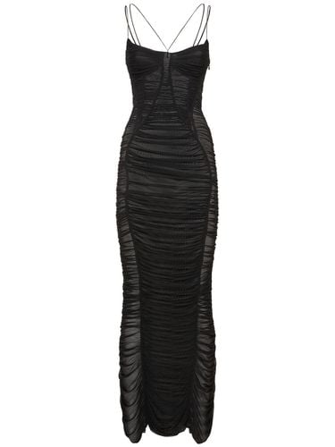 Draped Mesh Long Dress - MUGLER - Modalova