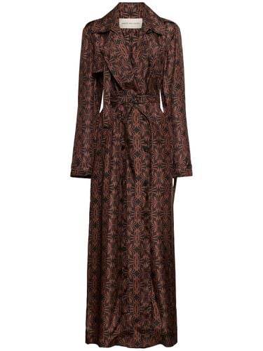 Printed Silk Satin Belted Long Coat - DRIES VAN NOTEN - Modalova