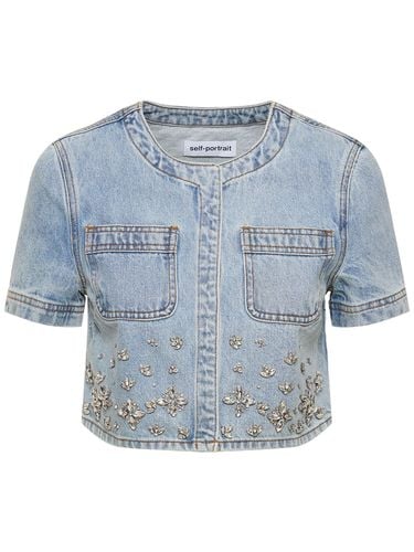 Embellished Denim Top - SELF-PORTRAIT - Modalova