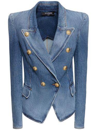 Button Cotton Denim Jacket - BALMAIN - Modalova