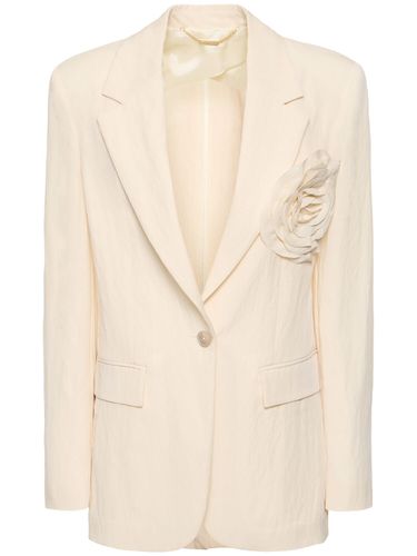 Washed Gabardine Jacket W/ Rose Pin - BLUMARINE - Modalova