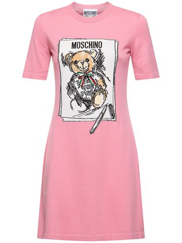 Printed Cotton Knit S/s Mini Dress - MOSCHINO - Modalova